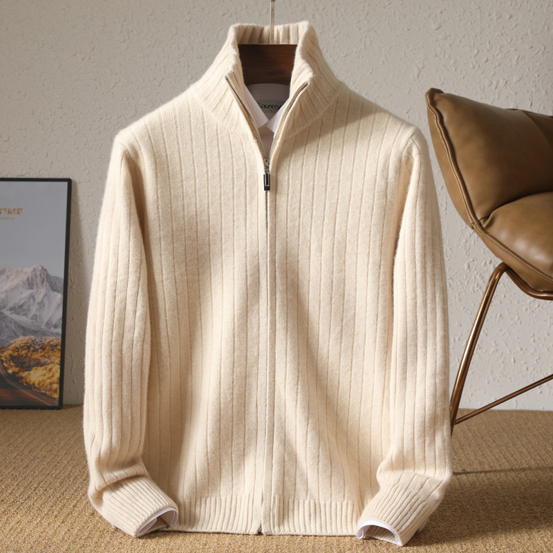 Wool Coat Peacoat - Männer 100% Merino Wolle Stehkragen Strickjacke