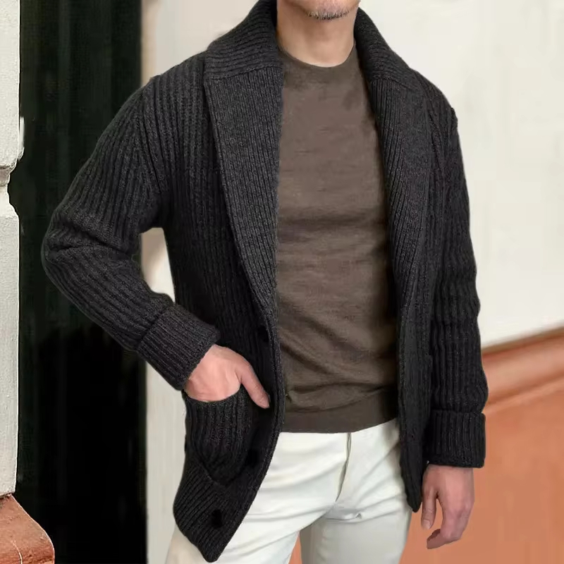 Down Jacket Packable - Herren-Strickjacken mit Revers, Langarm, Retro-Knopfverschluss, Strickmäntel,