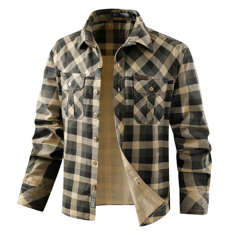 Flannel Shirt Lined - Herren-Retro-Arbeitskleidung, kariertes Hemd, reine Baumwolle, mehrere