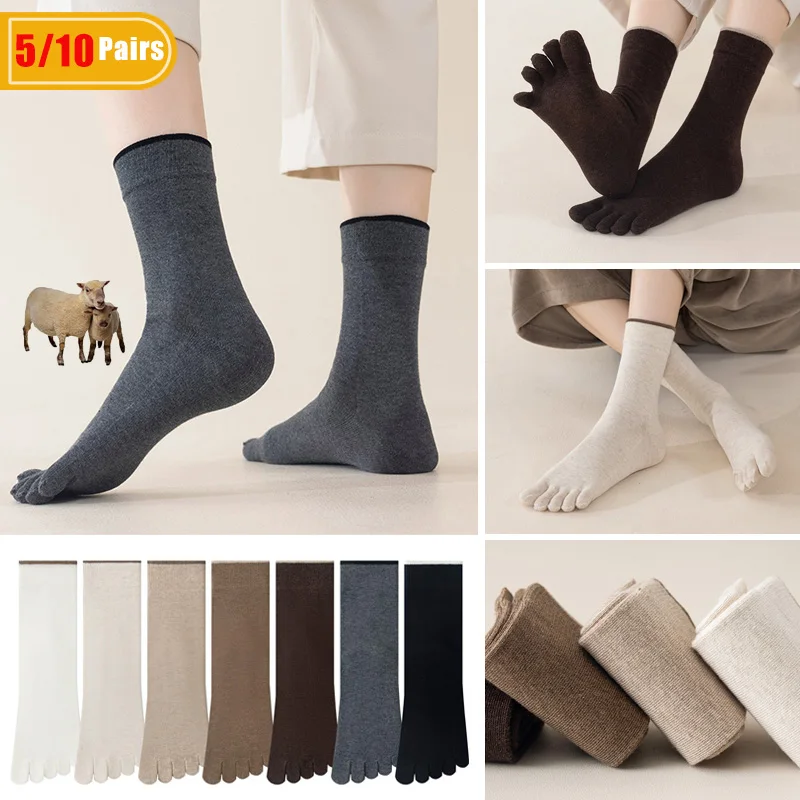 Thermal Sock Wool - 5/10 Paar Herren-Woll-Zehensocken, dick, warm, atmungsaktiv,