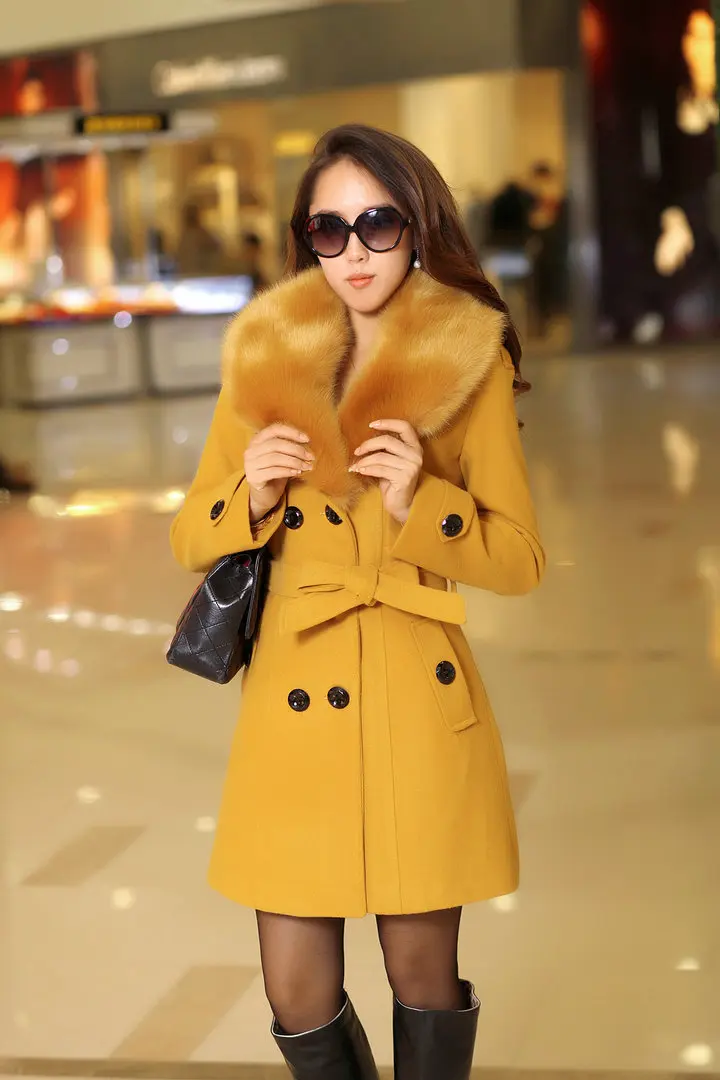 Wool Coat Peacoat - Mittellange Woll mäntel Frauen Pelz kragen
