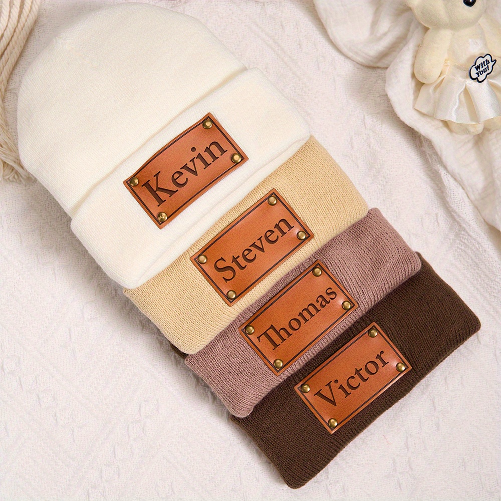 Personalisierte Leder-Patch-Be – Knit Beanie Hat Warm Bewertung und Preis